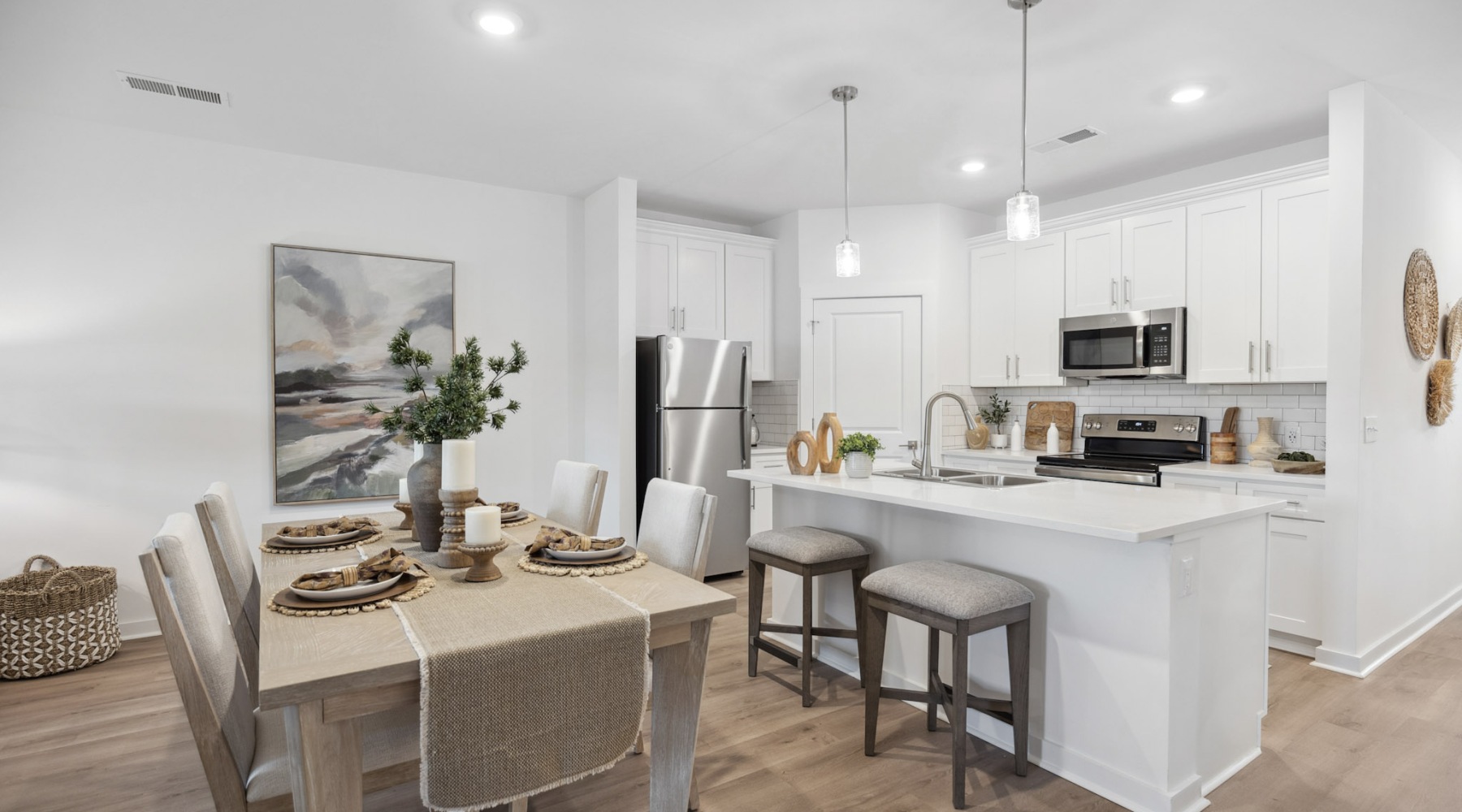 Wide open living areas perfect for entertaining Living room and kitchen with dining table